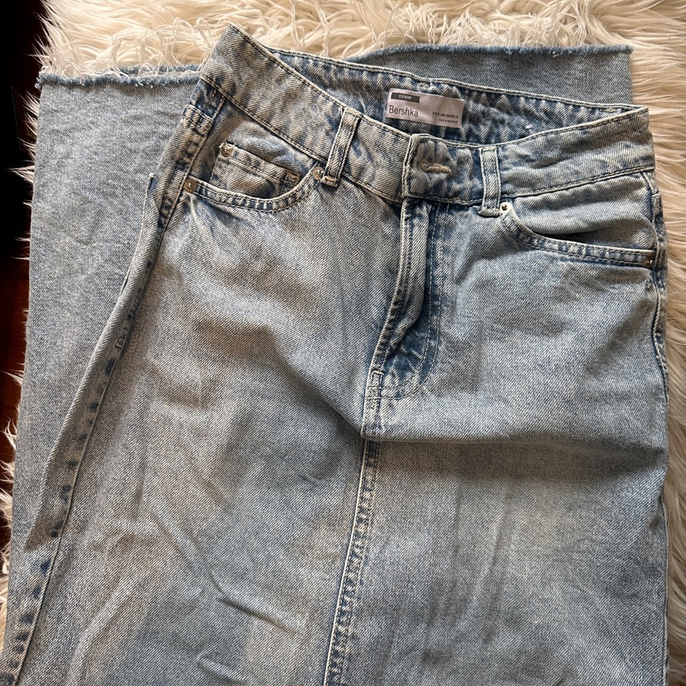 Bershka Faded Blue Denim Skirt